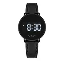 Montre numérique GEDI femme noire tendance avec cadran rond et bracelet surpiqué - Bracelet Noir Boîtier Gunmetal