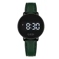 Montre numérique GEDI pour femme avec bracelet texturé vert foncé et cadran rond noir - Cuir Vert Cadre Gunmetal