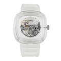 GUOU luxury women's mechanical watch with transparent square case and white silicone strap - Transparent White Dial Case [Mechanical]