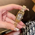 Elegant Dinimi gold steel band women's quartz watch with minimalist rectangular dial - Gold White Steel (77105) / Gold (White Dial)