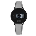 Montre numérique GEDI pour femme avec bracelet gris et cadran noir rond élégant - Cuir Gris Cadre Gunmetal