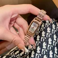 Elegant rose gold rectangular quartz watch for women with stylish link bracelet - Rose Gold White (77105) / Rose Gold (White Dial)