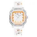 Cute women's square quartz watch with transparent case and cartoon duck strap - Go Duck Go/Cheering Duck
