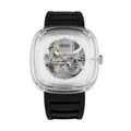 GUOU fashion transparent square skeleton mechanical watch with black silicone strap - Black Strap White Dial [Mechanical]