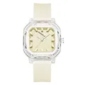 Minimalist Panmila square quartz watch for women with cream silicone strap and transparent case - Apricot