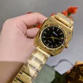 Luxury Dinimi gold octagonal stainless steel quartz watch for women, black dial - Gold & Black