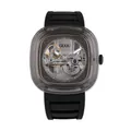 GUOU women's automatic mechanical watch with transparent square case and black silicone strap - Black Strap Black Dial Gunmetal [Mechanical]