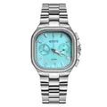 GUOU men's square quartz watch with Tiffany blue dial and silver stainless steel strap - Silver Blue