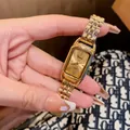 Elegant gold-tone rectangular quartz watch with stainless steel band for stylish women - Gold Steel (77105) / Gold (Gold Dial)