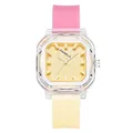 Panmila women's fashion square quartz watch featuring a pink and yellow silicone strap - Pink and Yellow Strap Yellow Dial