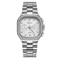 GUOU fashion square quartz watch with silver stainless steel strap and date window display - Silver/White