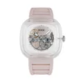 Stylish GUOU square mechanical watch with transparent case and pink silicone strap for women - Pink Strap White Dial [Mechanical]