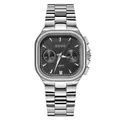 GUOU square quartz watch with stainless steel band and date function - Silver/Black