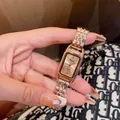 Elegant Dinimi women's rose gold rectangular quartz watch with steel link band - Rose Gold Steel (77105) / Rose Gold (Gold Dial)