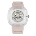 GUOU women's skeleton mechanical watch with transparent square case and pink silicone strap - Pink Strap White Dial (Quartz)