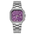 GUOU fashion square quartz watch with silver steel strap and purple dial date window. - Silver Purple
