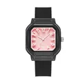 Panmila women's square quartz watch with black silicone strap and pink dial - Black Strap Pink Dial (Numeric Face)