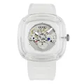 GUOU stylish square transparent mechanical skeleton watch with white silicone strap - Transparent White Dial (Quartz)