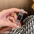 Dinimi women's quartz watch with silver steel strap and black rectangular dial - Silver (Black Dial)