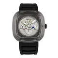 GUOU skeleton mechanical watch for women with square transparent case and black strap - Black Strap Black Dial (Quartz)