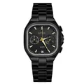 Professionelle GUOU schwarze quadratische Quarzuhr mit Stahlarmband und Datumsanzeige - Gunmetal & Schwarz