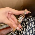 Elegant Dimini rose gold rectangular quartz watch for women featuring a flexible metal band - Rose Gold Stretch Band White Dial