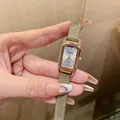 Elegant rectangular rose gold watch with khaki leather strap for women classic style - Gray Leather Strap Rose Gold Case White Dial