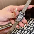 Elegant retro small square quartz watch with grey leather strap by Dimini - Gray Leather Strap Silver Case White Dial