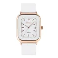 Elegant Dinimi square quartz watch with white silicone strap and date display - White Strap White Gold Frame