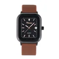 Dinimi elegant square quartz watch with brown silicone strap and black calendar dial - Brown