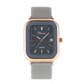 Reloj de cuarzo cuadrado Dinimi minimalista con correa de silicona gris y fecha - Correa Gris Caja Oro Rosa
