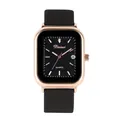 Elegante reloj de cuarzo cuadrado Dinimi oro rosa con correa de silicona negra y fecha - Correa Negra Caja Oro Rosa