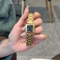 GUOU retro gold rectangular steel strap quartz watch for women with black dial - Steel Band Square Style / Gold Black