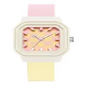 Reloj de cuarzo cuadrado para niñas con correa de silicona rosa y amarilla estilo dopamina - Correa Rosa y Amarilla Esfera Rosa Amarilla Caja Blanca