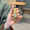 GUOU elegant vintage gold rectangular women's quartz watch with a link steel strap - Steel Band Square Style / Gold White