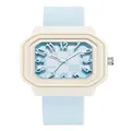Elegante reloj de cuarzo cuadrado de silicona azul claro con esfera de tablero - Correa Azul Esfera Azul y Blanca Caja Blanca (Números)