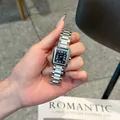 Luxury vintage GUOU square women's quartz watch featuring silver steel strap and black dial - Steel Band Square Style / Silver Black
