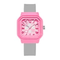 Lindo reloj de cuarzo cuadrado rosa para estudiantes con esfera de tablero y correa gris - Correa Gris Esfera Rojo Rosa y Blanca Caja Rojo Rosa (Números)