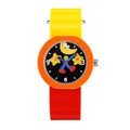 Vibrant cartoon children's watch featuring a color-clash silicone strap and star dial - Yellow-Red with Orange Case