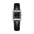 GUOU vintage square ladies watch with black leather strap, silver case and blue hands - Square Retro Style (6059) / Black Strap Black Dial Silver Case