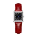 GUOU elegant square women's watch featuring a red leather strap and classic black dial - Square Retro Style (6059) / Red Strap Black Dial Silver Case