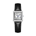 Vintage minimalist square silver women's watch featuring a black embossed leather strap - Square Retro Style (6059) / Black Strap White Dial Silver Case