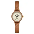 Minimalist retro GEDI women's quartz watch with brown leather strap and cream dial - Brown Strap Beige Dial