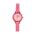 Elegant Gccliyo pink and red stylish small round quartz watch for women and students - Red Leather Pink Case
