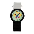 Cute cartoon star student watch with colorful silicone strap and octagonal case design - Grey-Black with Green Case