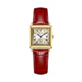 Classic GUOU retro square women's watch featuring a red leather strap and gold case - Square Retro Style (6059) / Red Strap Gold Dial Gold Case