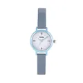 Gccliyo small round fashion watch with light blue case and grey leather strap - Grey Blue Leather White Blue Case