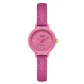 Elegant GEDI minimalist women's quartz wristwatch featuring a purple textured leather strap - Rose Red Strap Rose Red Dial