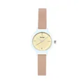 Cute small fashion round watch with light blue case and brown leather strap for girls - Brown Leather Yellow Light Blue Case