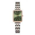 GEDI rechteckige Damenquarzuhr mit grünem Zifferblatt und zweifarbigem Gliederarmband - Bicolor Roségold Grün